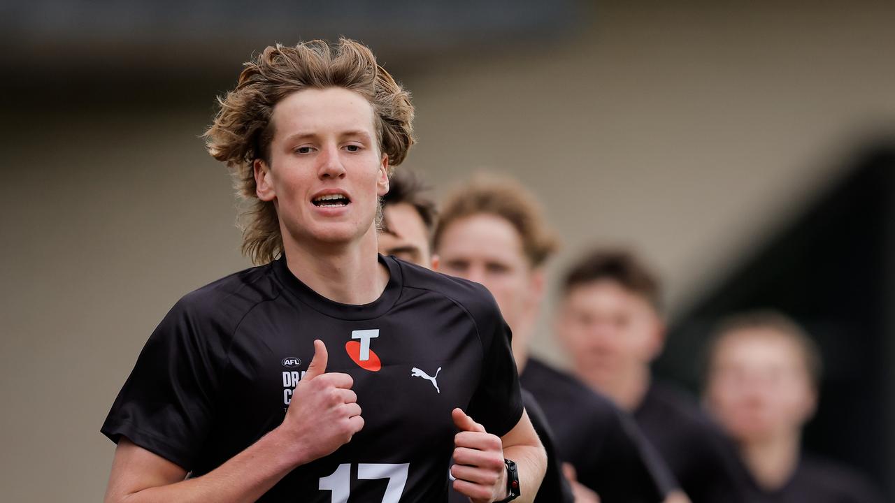 Lachie Jaques ran the 2km time trial in 6mins 37. Picture: Dylan Burns/AFL Photos via Getty Images