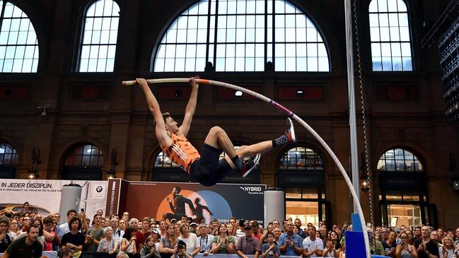 Kurtis Marschall competing in a Diamond League event inside a railway station in Zurich, Switzerland. Picture: Fabrice Coffrini/AFP