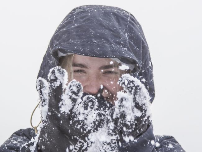 locals play in the first snow for the year at Thredbo.