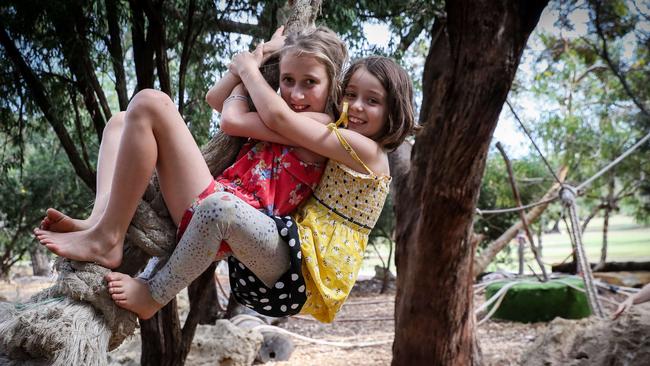 Jaylyn and Lillian at the Russell Brown Adventure Park, Mosman Park. Picture: Colin Murty/The Australian