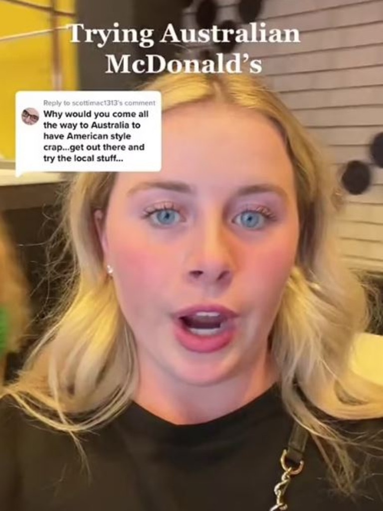 An American living in Australia has expressed her shock at the difference in price of McDonald’s here, compared to her home country. Picture: TikTok/fitnessbyanni