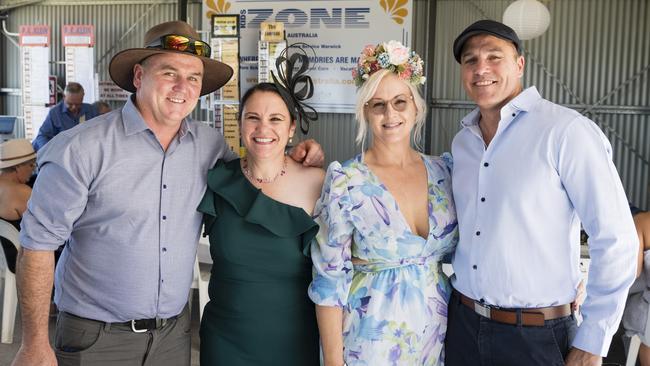 At Warwick Cup race day are (from left) Anthony McConville, Andrea Bond, Amanda Russell and Darrin Russell at Allman Park Racecourse, Saturday, October 14, 2023. Picture: Kevin Farmer