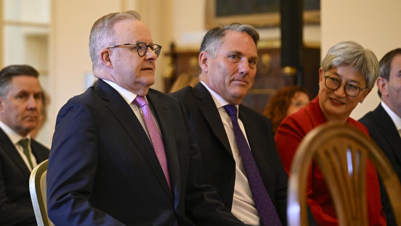 Prime Minister Anthony Albanese and Deputy Prime Minister Richard Marles during the swearing-in ceremony at Government House, Canberra. Picture: NewsWire / Martin Ollman