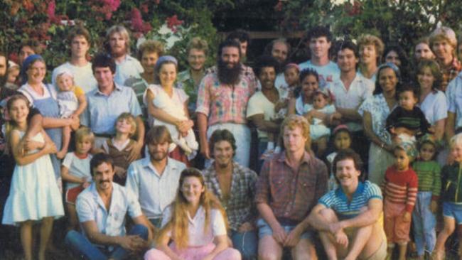 Daniel Landy-Ariel (centre) and Jesus People at their commune in Queensland in the mid-1980s.