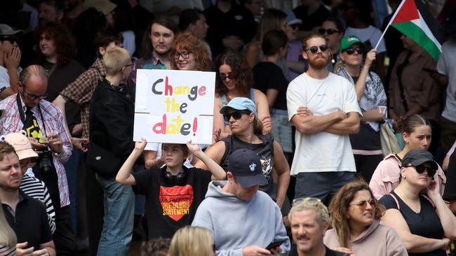 Protesters at the Survival Day rally at Tarntanyangga. Picture: Kelly Barnes