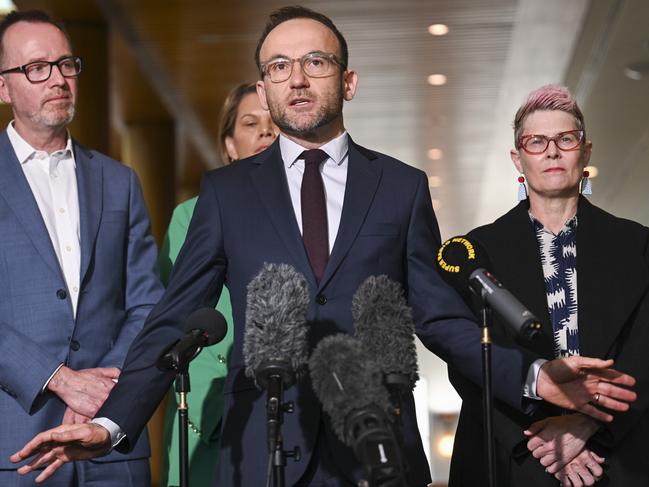 CANBERRA, Australia, NewsWire Photos. June 6, 2024: Leader of the Australian Greens Adam Bandt holds a press conference at Parliament House in Canberra. Picture: NCA NewsWire / Martin Ollman