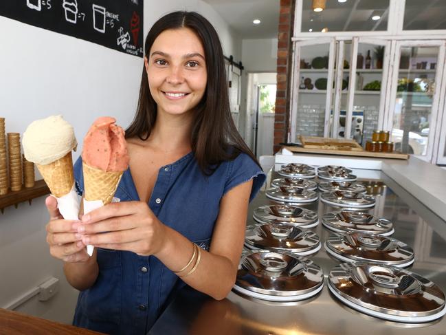 Amy Prosser holds selection of ice cream at Heven-Yah, Mermaid Beach. Picture Glenn Hampson