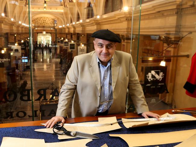 Master tailor Adriano Carbone has a sweeping view of the arcade from his shop. Picture: Mark Wilson