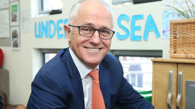 Malcolm Turnbull at Teenie Weenies Learning Centre in Panania in western Sydney. Picture: Richard Dobson.