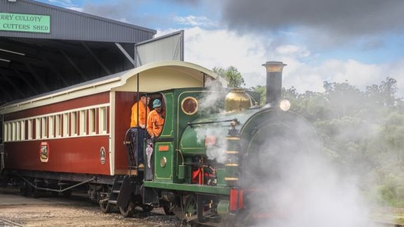 The fully restored 1905 Peckett Steam Locomotive along with its fully restored 1913 wooden passenger carriage runs from Herberton Railway Station to the Historic Village Herberton.