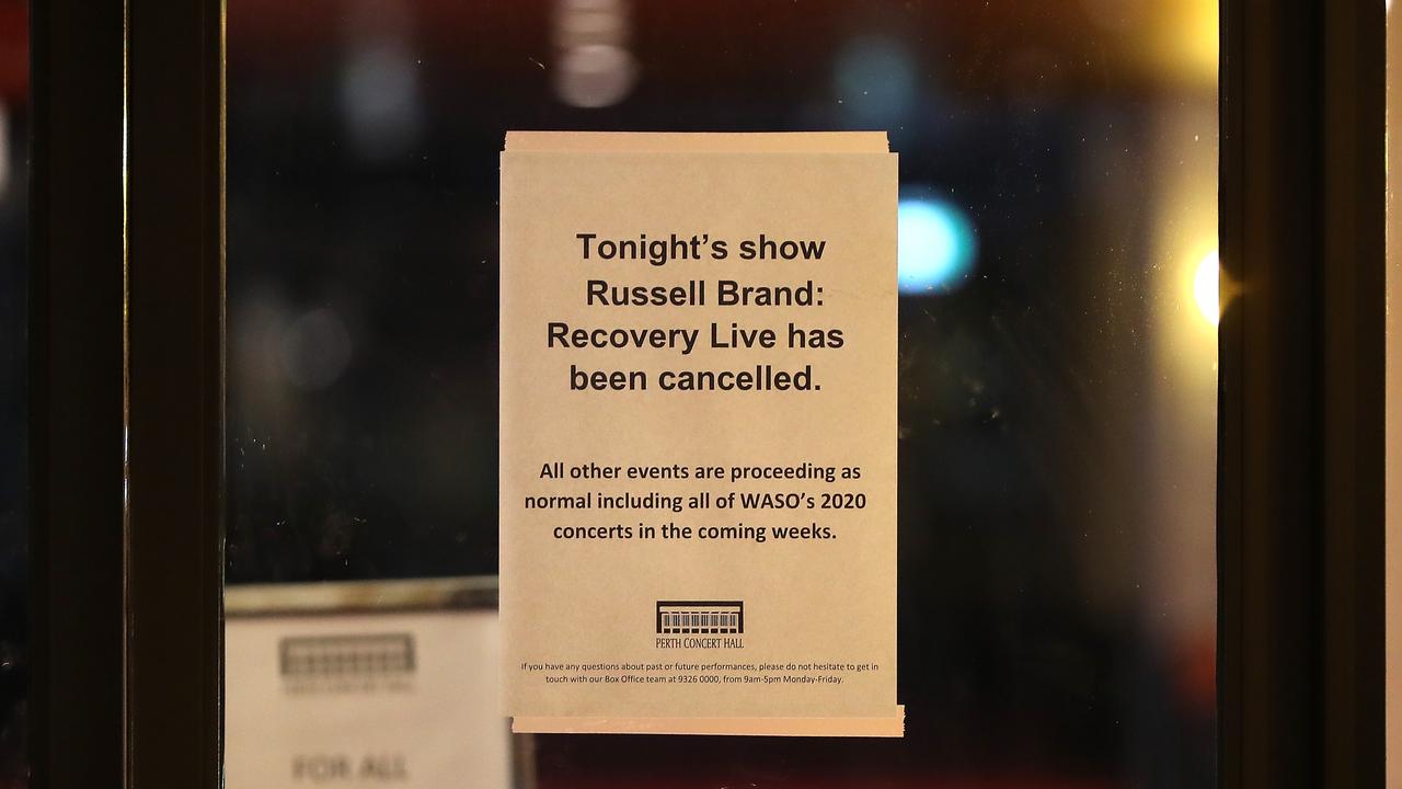 Comedian Russell Brand cancelled his show at the Perth Concert Hall over coronavirus fears this week. Picture: Paul Kane/Getty Images