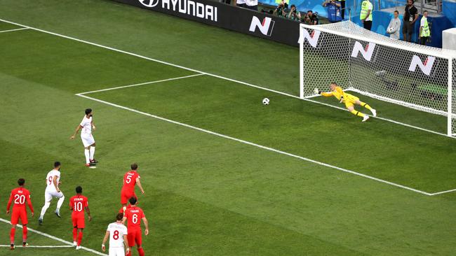 Ferjani Sassi scores from the penalty spot against England. Picture: Getty