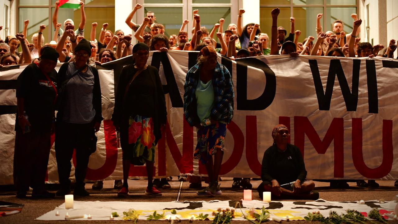 Hundreds of Top End residents gathered outside the NT Parliament on Wednesday for a vigil for Kumanjayi White, a 24-year-old Warlpiri man with a disability who died after being restrained by police in the Alice Springs Coles. Picture: Zizi Averill