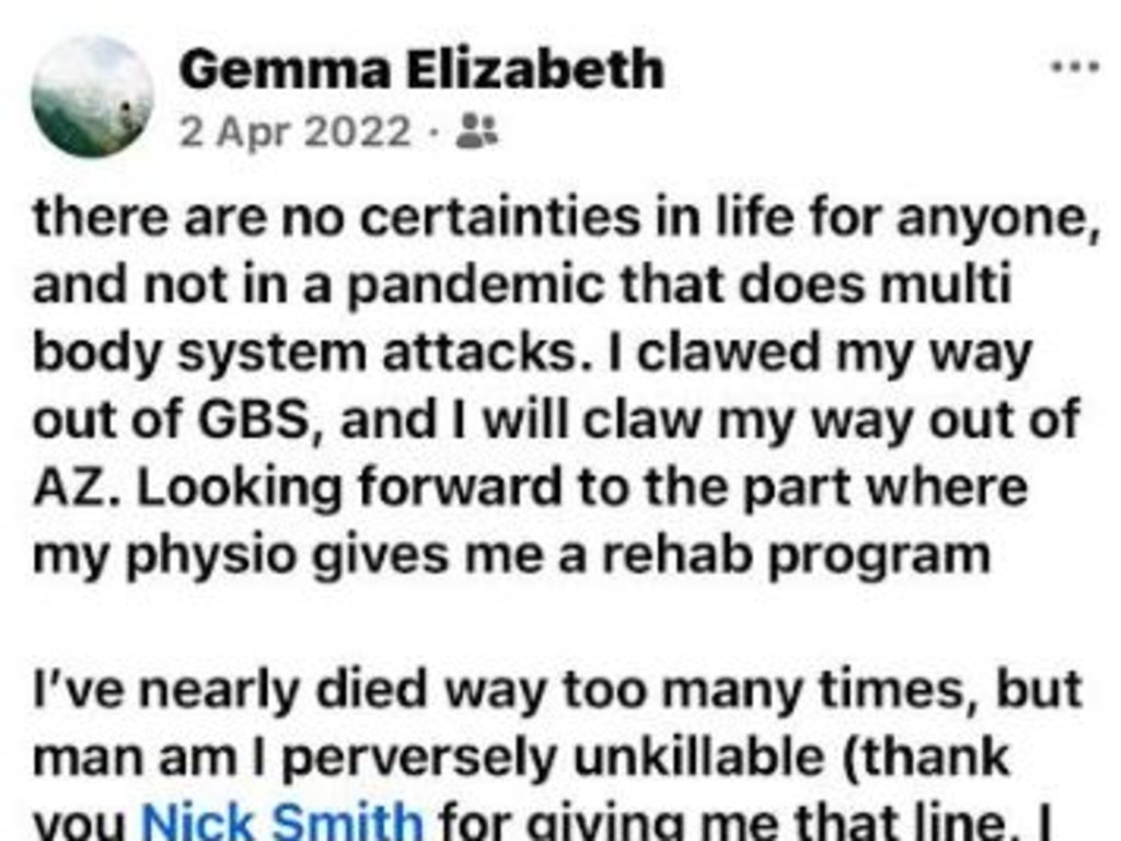 Ms Carey wrote several posts about Covid, saying she had ‘nearly died way too many times’.