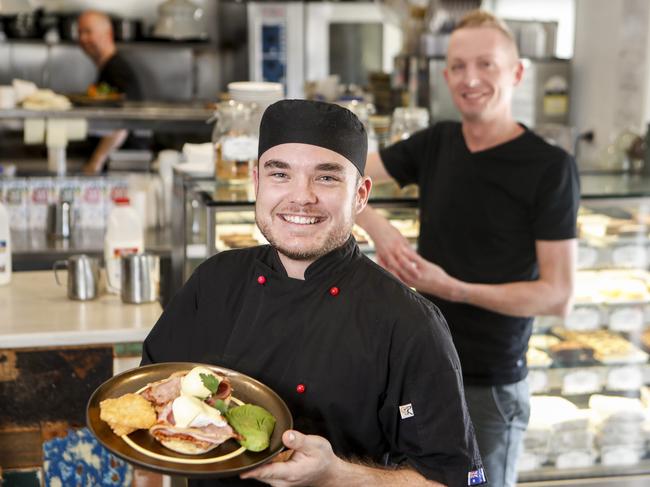 Le Vintage Boutique in Worongary wins best eggs benedict on the Gold Coast. Chef Guy Cox and owner Joel Aston. Pic Tim Marsden