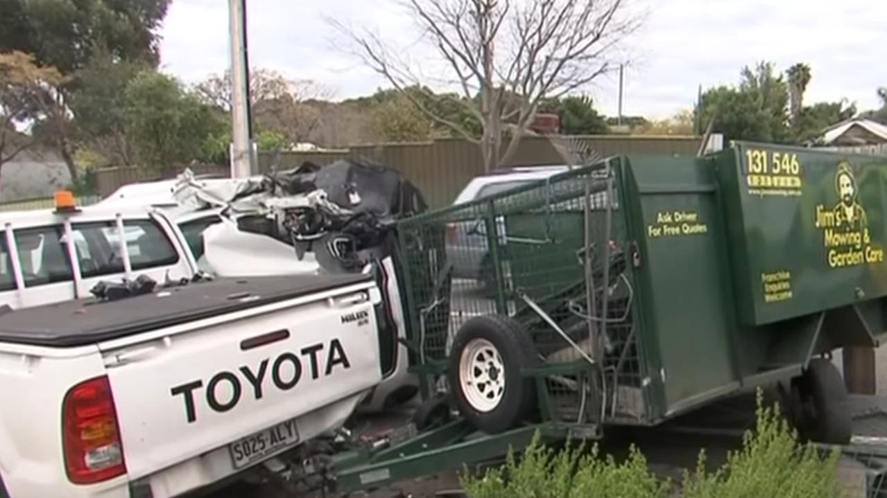 The wagon’s driver, a 50-year-old man, and his 19-year-old female passenger, had to be extricated from the vehicle by emergency services. Picture: 7NEWS.