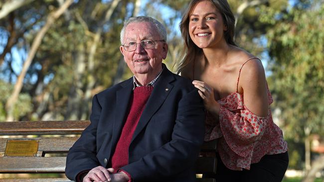 Childhood cancer specialist Dr Michael Rice, 82, pictured at Hazelwood Park with ex-patient Christabel Powell. Picture: Tom Huntley