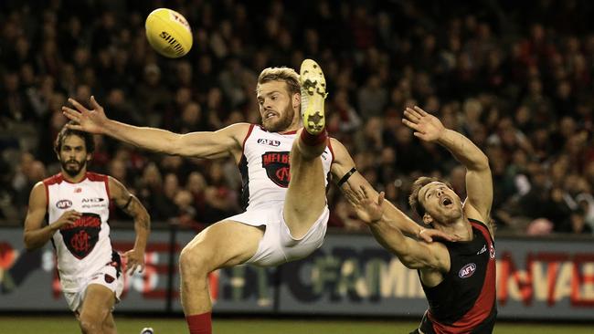 Jack Watts scores a free kick in front of goal after Matt Dea falls back into him. Picture: Wayne Ludbey