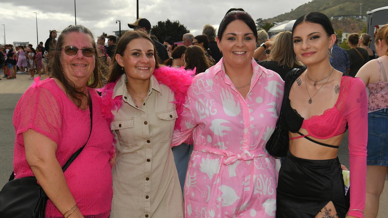 Socials at Pink convert at Townsville's Quensland Country Bank Stadium. Hayley , Katie and Olivier Kumstlim and Sophie Dallinger. Picture: Evan Morgan