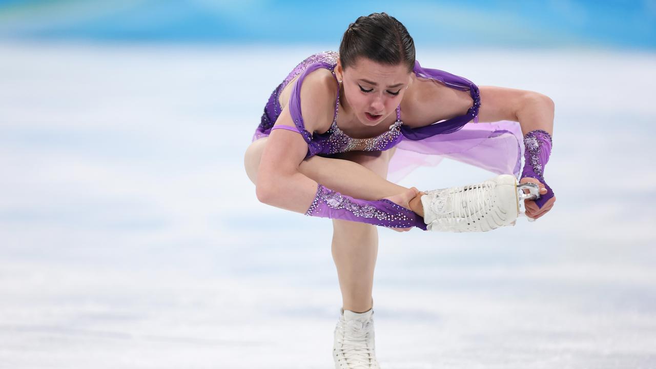 BEIJING, CHINA - FEBRUARY 15: Kamila Valieva of Team ROC skates during the Women Single Skating Short Program on day eleven of the Beijing 2022 Winter Olympic Games at Capital Indoor Stadium on February 15, 2022 in Beijing, China. (Photo by Matthew Stockman/Getty Images)