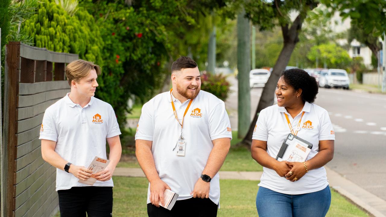 Selectability's Jared Zenger, Brayden Hall, Emily Forova have door knocked throughout Townsville for the ACDC project. Picture: CMHA.