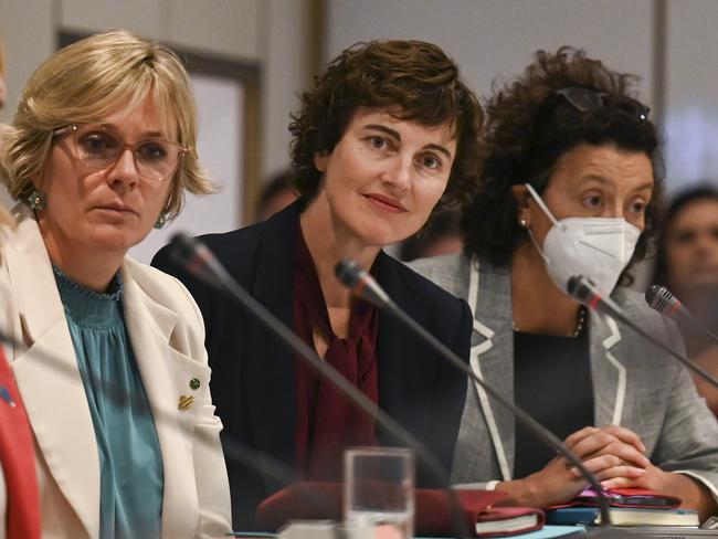 CANBERRA, AUSTRALIA - FEBRUARY 16: (L-R) Teal MPs Kylea Tink, Zali Steggall, Kate Chaney & Monique Ryan at the Referendum Working Group meeting at Parliament house in Canberra. Picture: NCA NewsWire / Martin Ollman