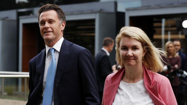 Chris Minns with wife Anna after he was announced as the new leader of NSW Labor on Friday. Picture: Nikki Short