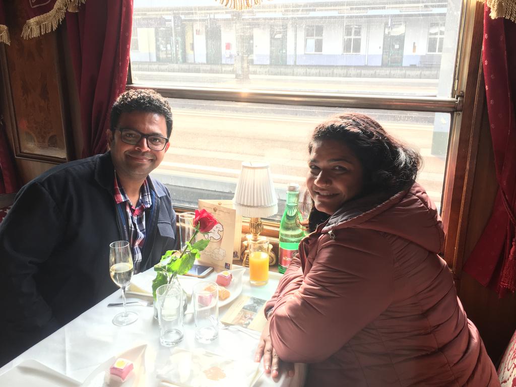 Deepesh and Sage on the Majestic Imperator train to Salzburg in Austria. Picture: Channel 9