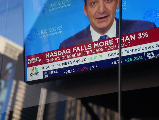 The window of Nasdaq headquarters in Times Square. European and Asian stock markets mostly slid on Monday US time. Picture: AFP