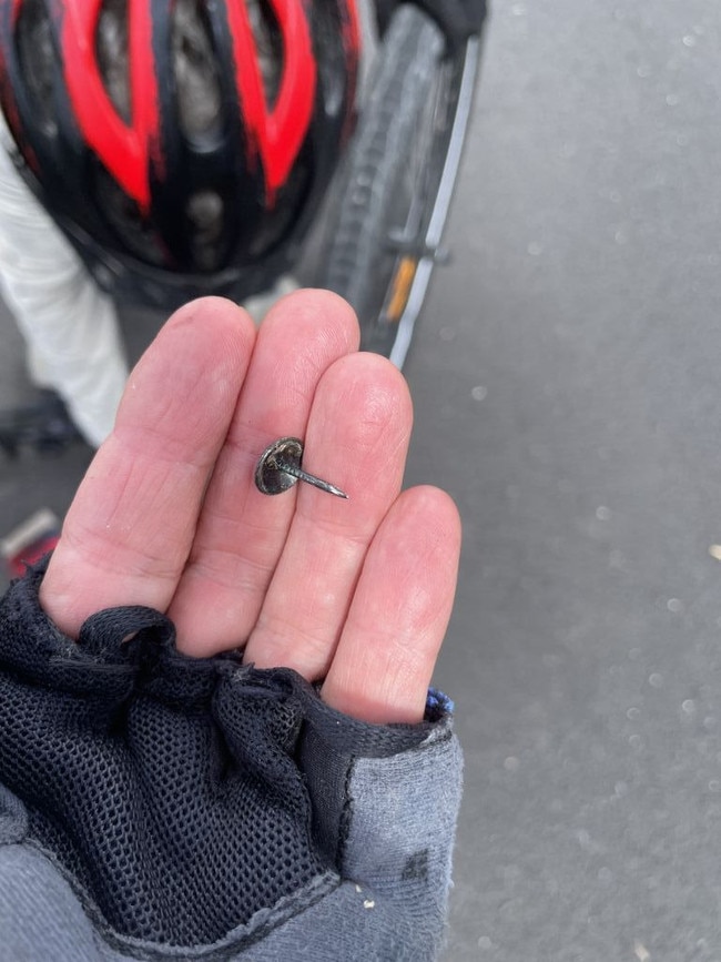 It is believed the tacks were deliberately put on the track. Picture: Facebook/Tweed-Byron Police District