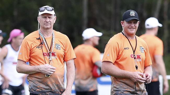 Senior Coach Ken Hinkley with senior assistant Michael Voss. Picture: Sarah Reed