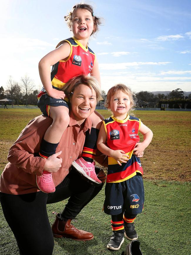 Footballer Courtney Cramey with her niece Charlotte and nephew Oscar.