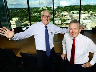 WATER WORKS: Water Supply Minister Mark McArdle (right) and Ipswich MP Ian Berry tour the new SEQ Water offices in Icon Ipswich. Picture: David Nielsen