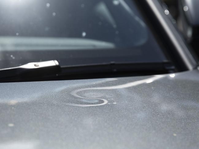 The dent in the bonnet of Tim Paine’s Audi. Picture: Eddie Safarik