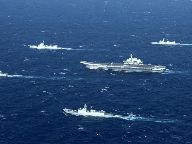 A Chinese navy formation take part in military drills in the South China Sea in January. Picture: AFP