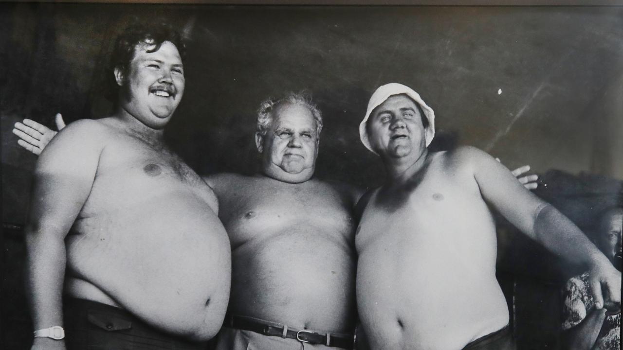 Former National Party Minister Russ Hinze, pictured judging a beer belly competition, was a big fan of poker machines and vowed to introduce them if he got to take over from Sir Joh Bjelke-Petersen as premier. Photo: Glenn Hampson