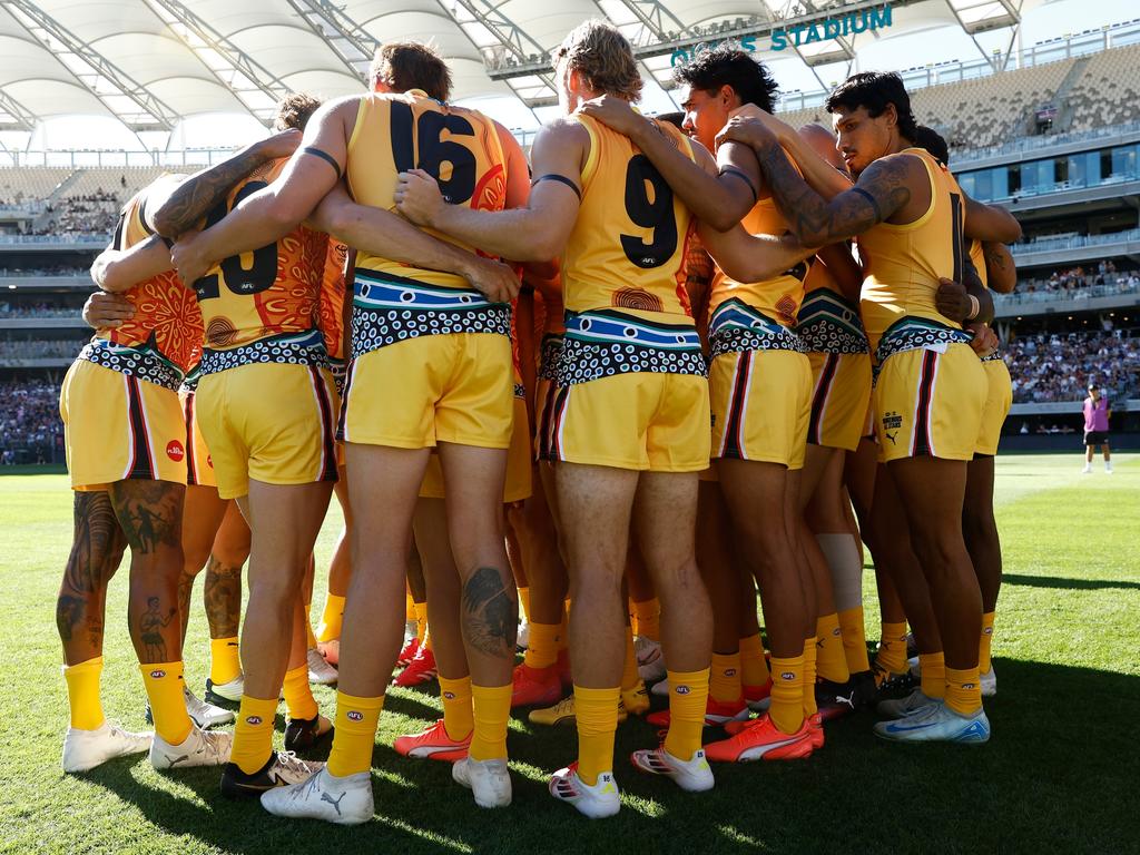 For Indigenous All Stars captain Michael Walters, the winning magic came from “coming together, united, playing the game we love.” Picture: Michael Willson/AFL Photos via Getty Images