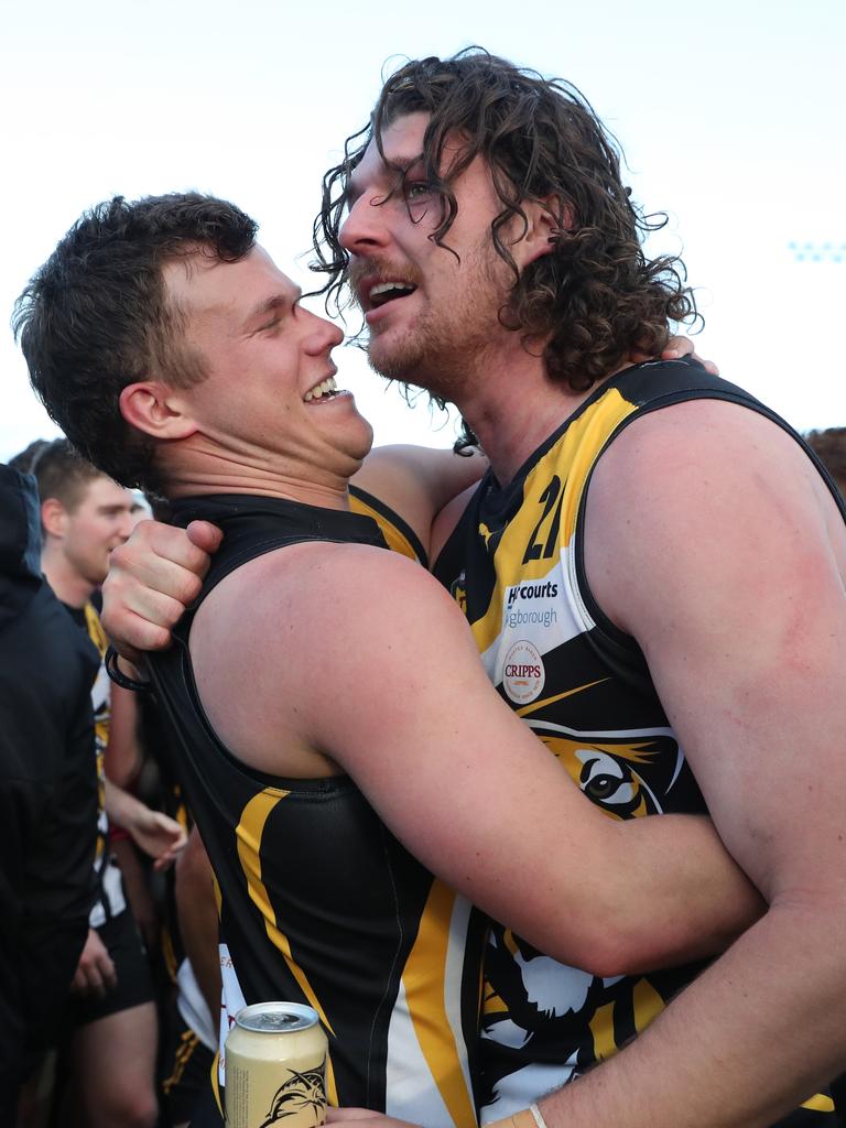 Lachie Clifford and Jack Tomkinson. TSL grand final Kingborough Tigers V North Launceston. Picture: Nikki Davis-Jones