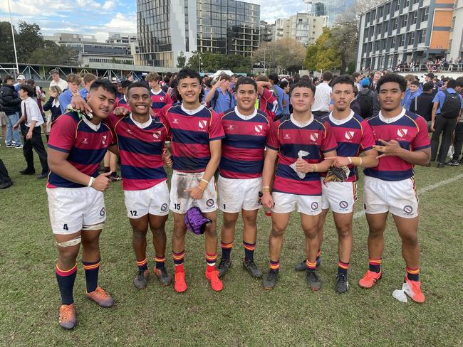 Brisbane State High School sudents and players celebrate the win.