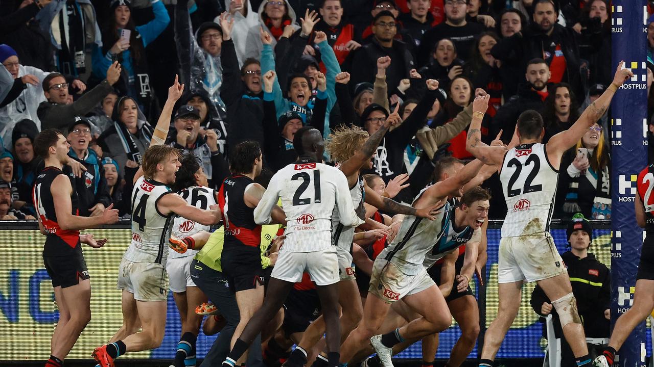 There was a score review but the Port players knew it was a goal. Picture: Michael Willson/AFL Photos via Getty Images