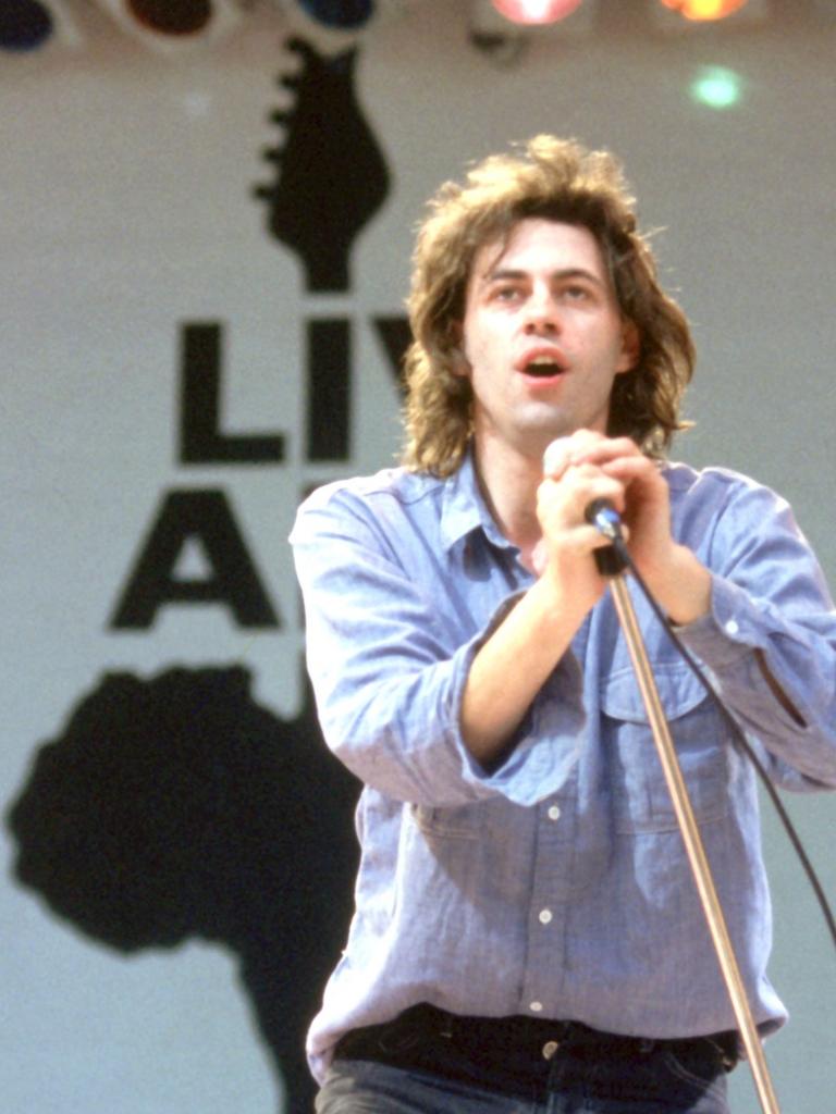 Irish singer, songwriter and performer Bob Geldof performing at the 1985 famine relief concert Live Aid, which he helped organise. Picture: supplied