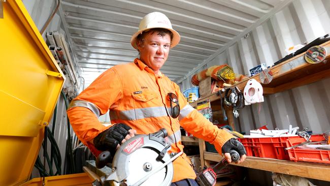 Gavin Oakham is an apprentice carpenter with John Holland and likes working on big projects. Picture: Steve Pohlner