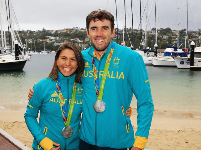 Silver medalists Jason Waterhouse & Lisa Darmanin as the Australian Sailing team are welcomed back from Rio at Middle Harbour Yacht Club, Sydney. pic Mark Evans