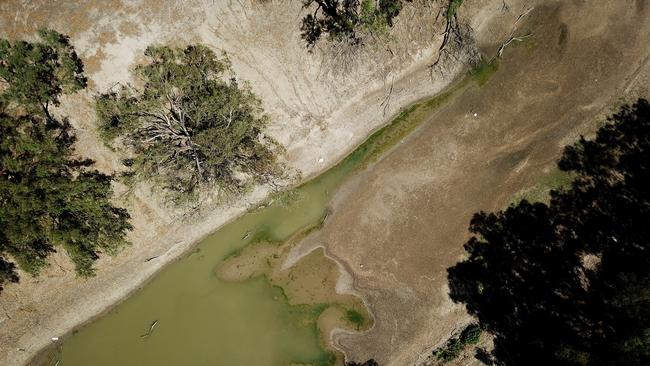 An aerial view of the Darling river bed on February 19, 2020 in Louth, NSW. For the first time in two years the Murray-Darling is set to become a connected river system again, running from Queensland to South Australia.