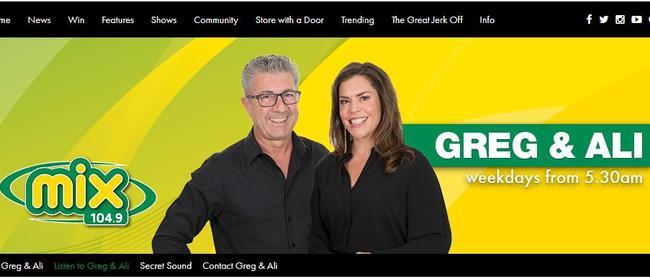 Promos for Vincent’s Greg &amp; Ali weekday show were still prominent on Mix’s website today