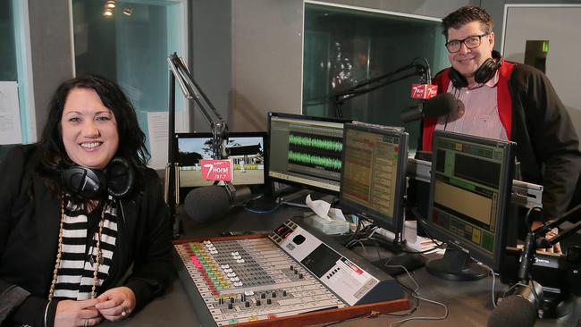 7HOFM radio hosts Anna Dare, left, who is one half of the station’s breakfast duo with Mick Newell, has been suspended. Picture: RICHARD JUPE