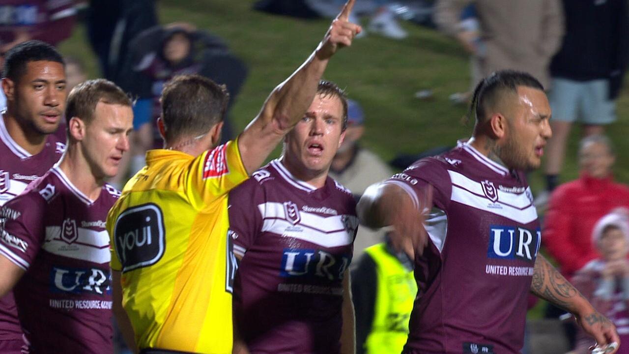 Addin Fonua-Blake was sent-off after full-time after abusing referee Grant Atkins in Round 8 2020. Picture: Fox League.