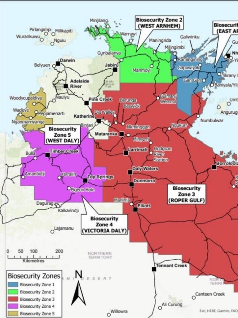 NLC map of Biosecurity zones enforced by Federal Government in the Top End