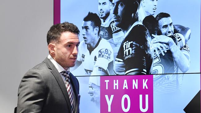 Darius Boyd walks into the press conference. Picture: AAP Image/Darren England