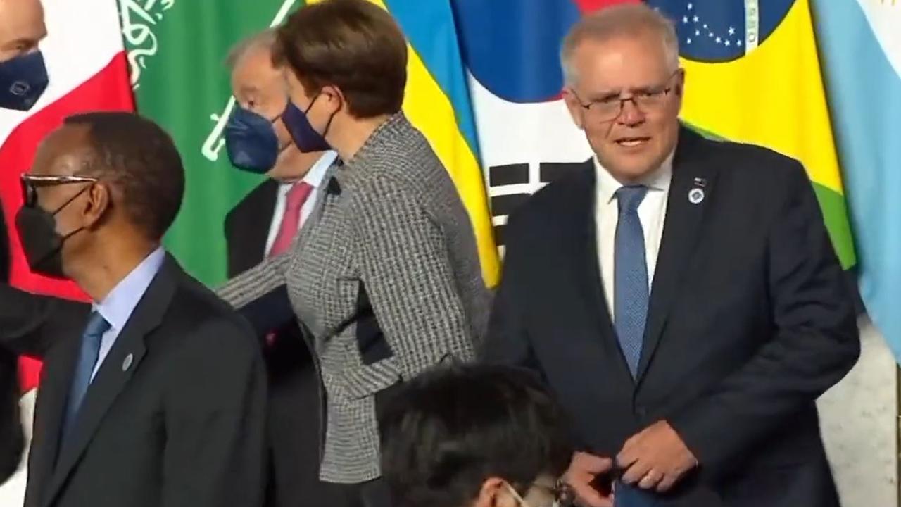 Scott Morrison before the G20 photo shoot. Pictures: Channel 7